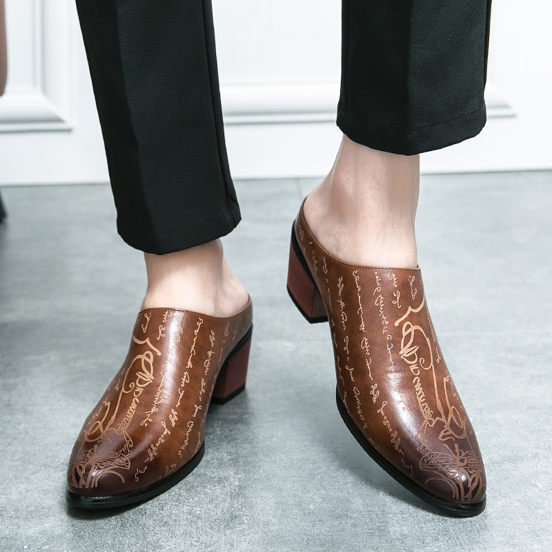 Men Brown Leather Mules Slippe - đánh giá và giá Shoes Heels Men